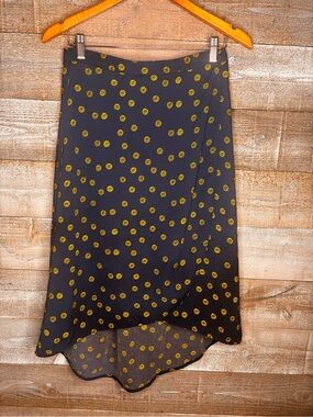 J Crew navy yellow daisy Midi high low Skirt